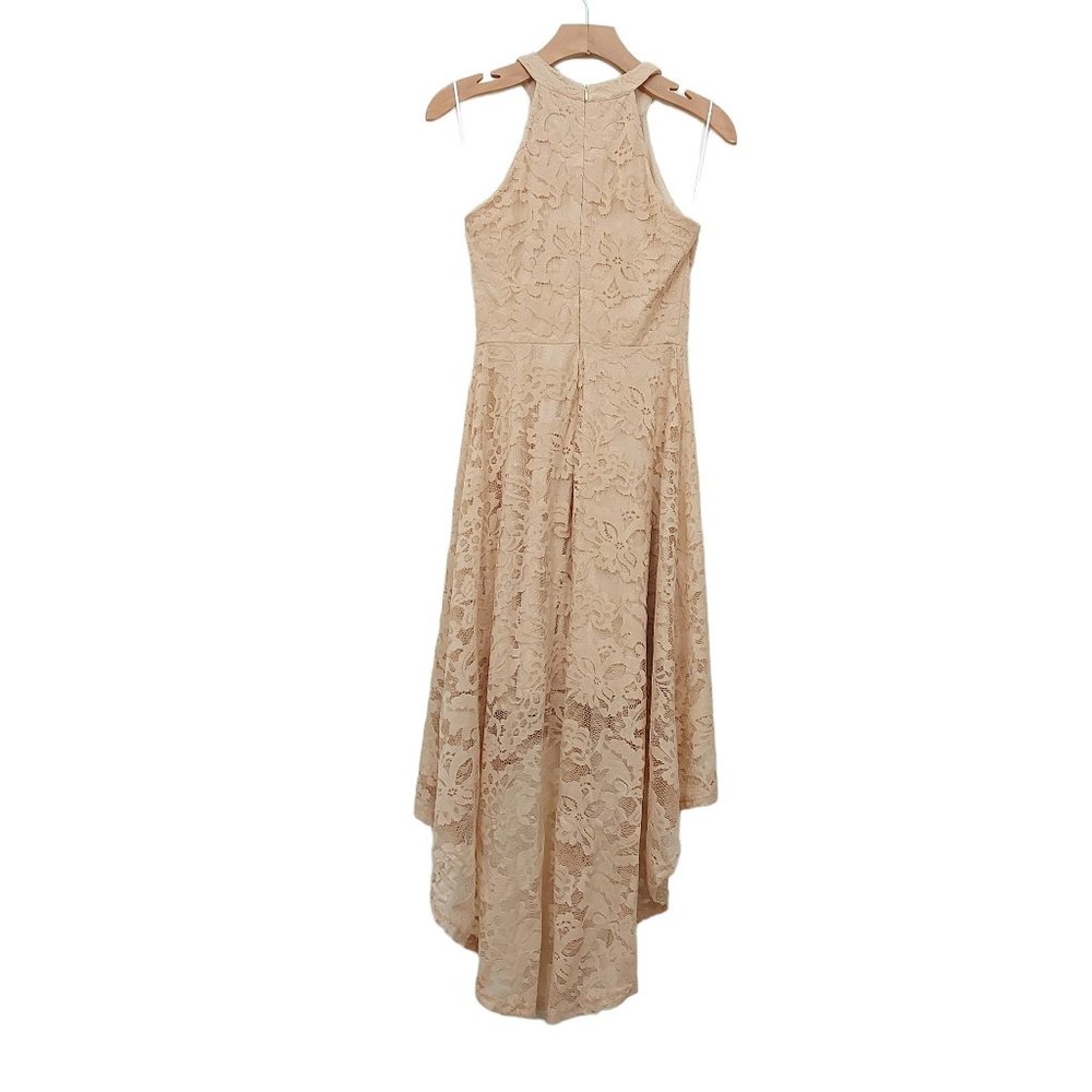 Dressystar Halter Floral Lace Cocktail Bridesmaid Dress High-Low Small Beige - Picture 3 of 12